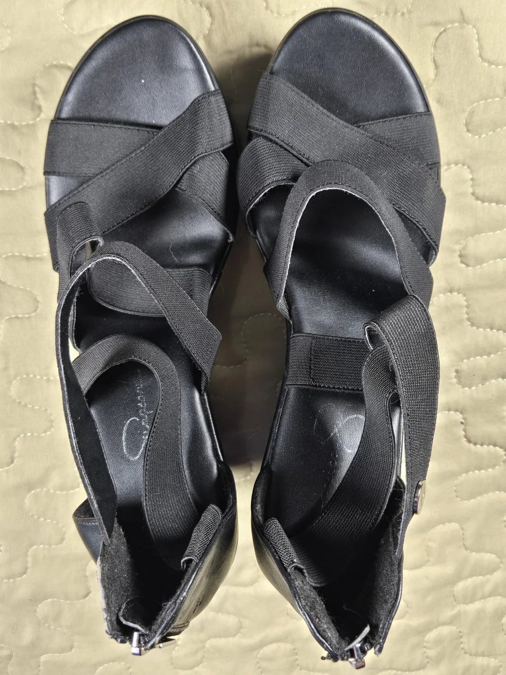 Jessica Simpson Black Faux Leather Strappy Wedges Wedge Platform Sandals - Black